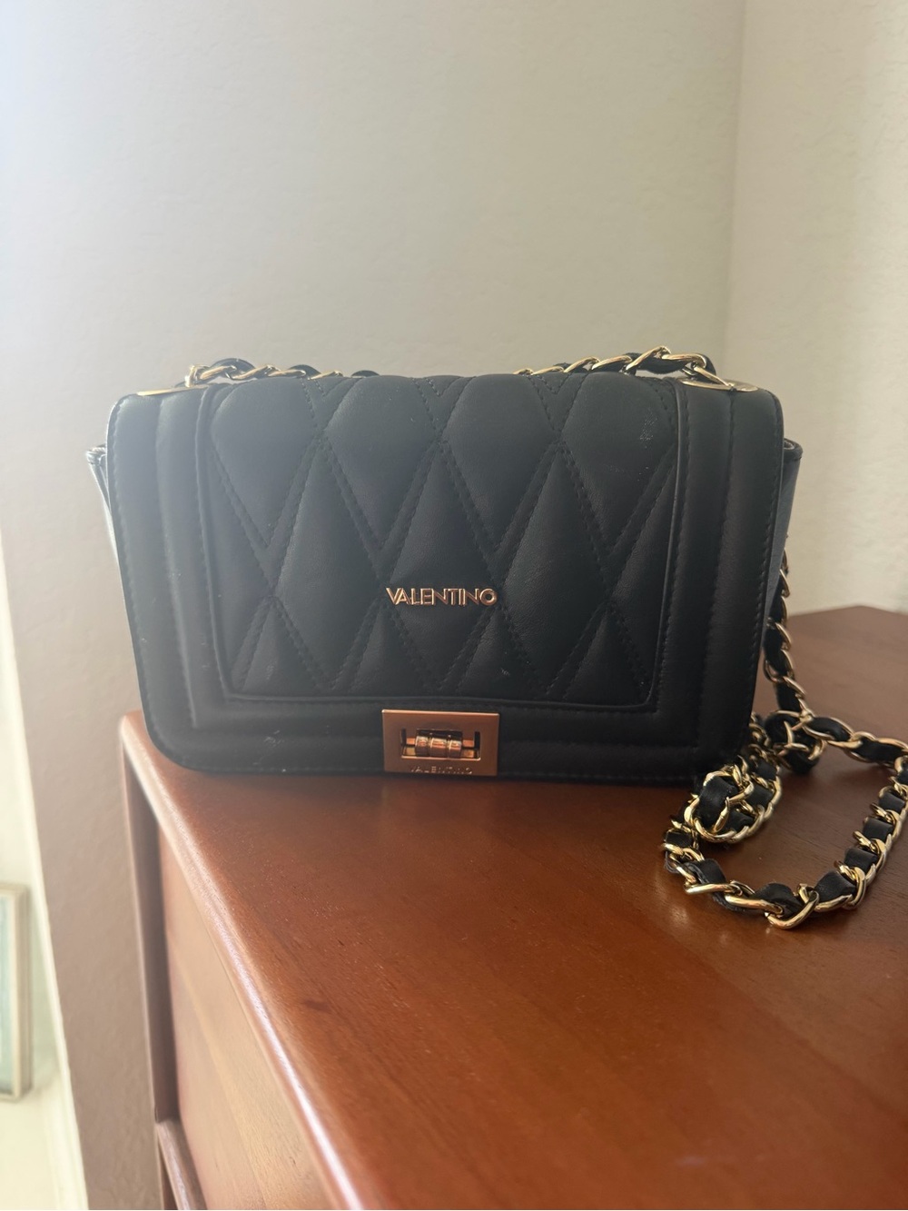 Valentino Black Quilted Crossbody with Gold Hardware